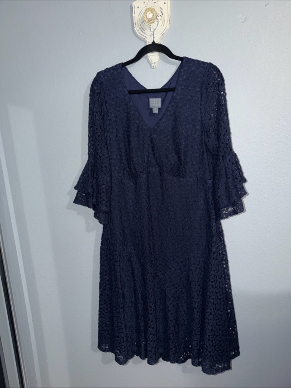 Rabbit Rabbit Rabbit Dress Womens Size 16 Dark Blue Eyelet Lace Crochet  Bell - Picture 4 of 8